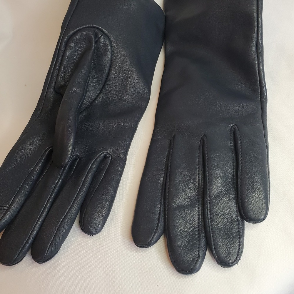 Black Soft Leather Cashmere Lined Luxury Gloves Land's End Touch Size Large - Picture 4 of 7